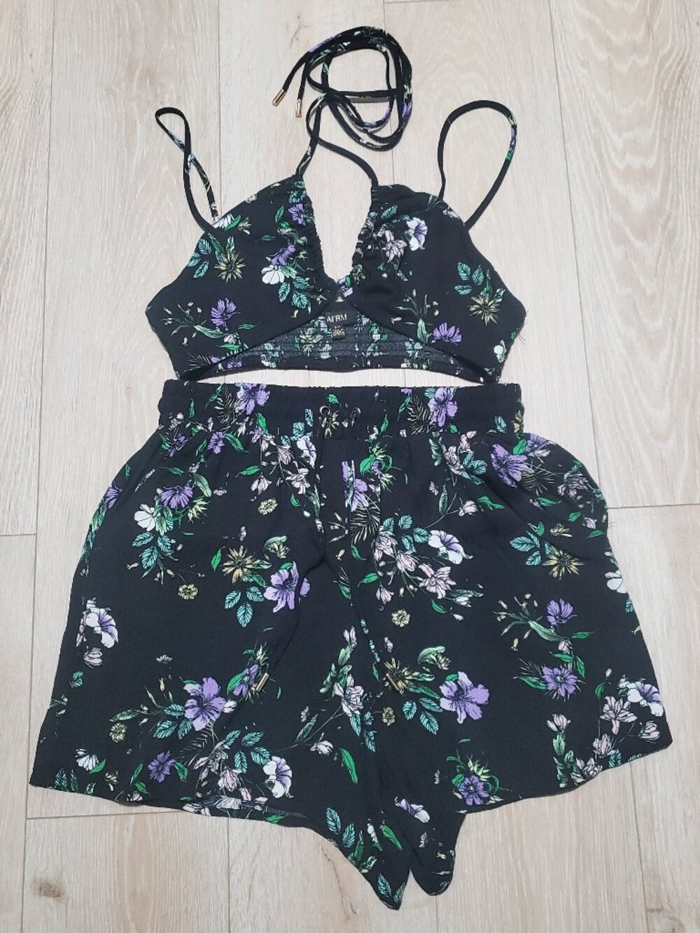 AFRM Luka Bra Top and Lora Short in Spring Noir BouquetPrint | Small